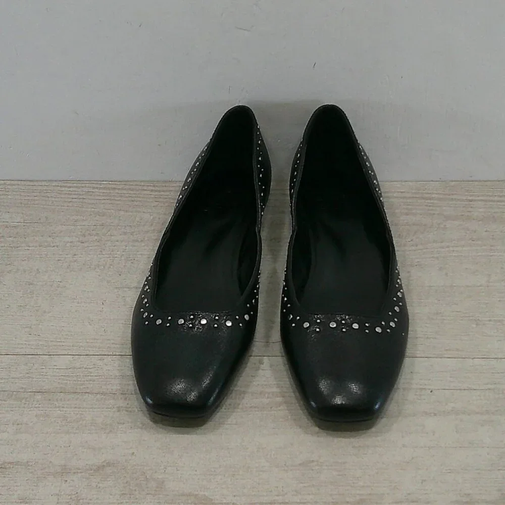 Naturalizer Black Leather D'Orsay Square Toe Studded Cody 3 Ballet Flats SZ 7.5